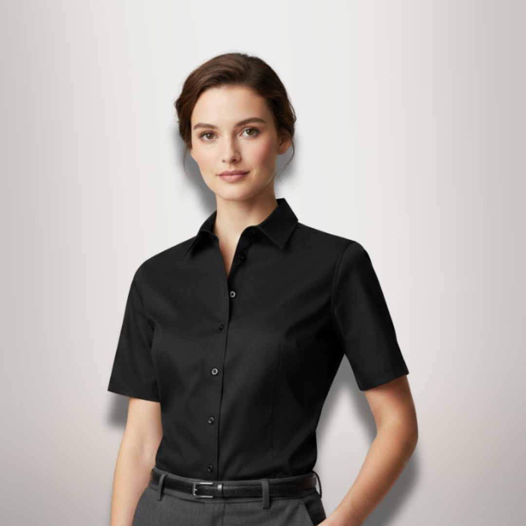 Camisa Oxford Manga Corta Mujer Negra